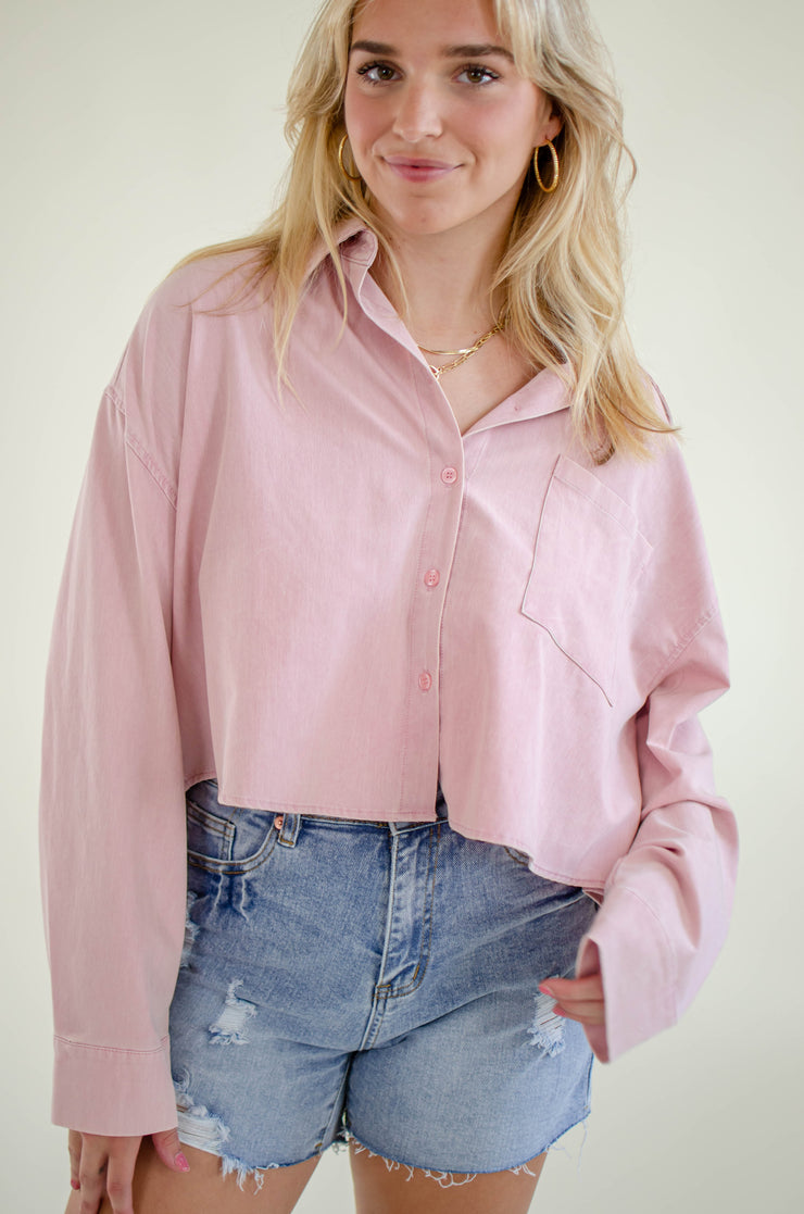 Carrie Denim Button Up Top Pink