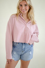 Carrie Denim Button Up Top Pink