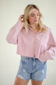 Carrie Denim Button Up Top Pink