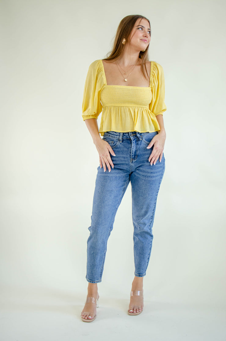 Johanna Peplum Top Yellow