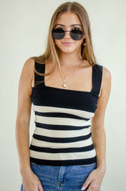 Gabby Striped Knit Tank Top Black