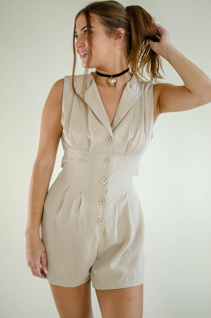 Selena Pleated Romper Stone