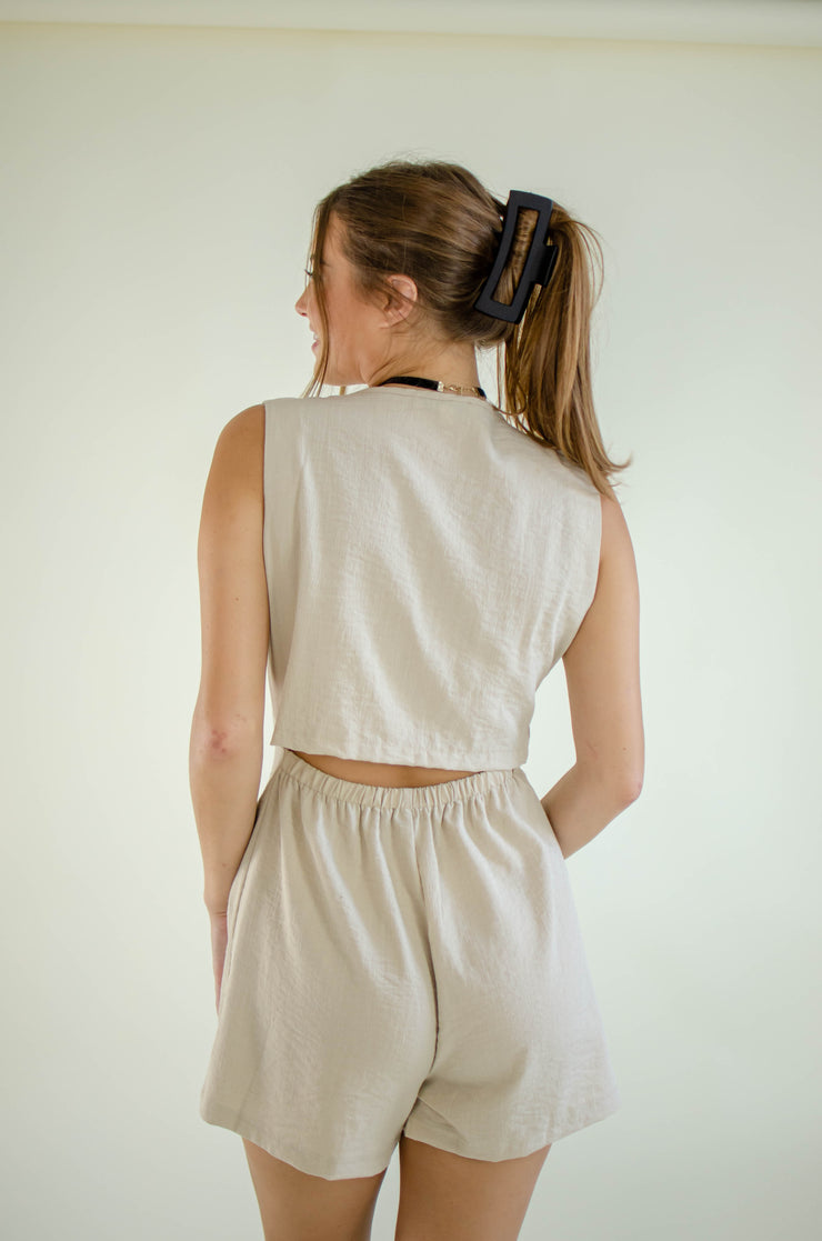 Selena Pleated Romper Stone