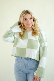 Priscilla Checkered Knit Top Sage