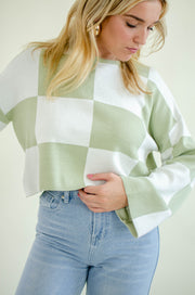 Priscilla Checkered Knit Top Sage