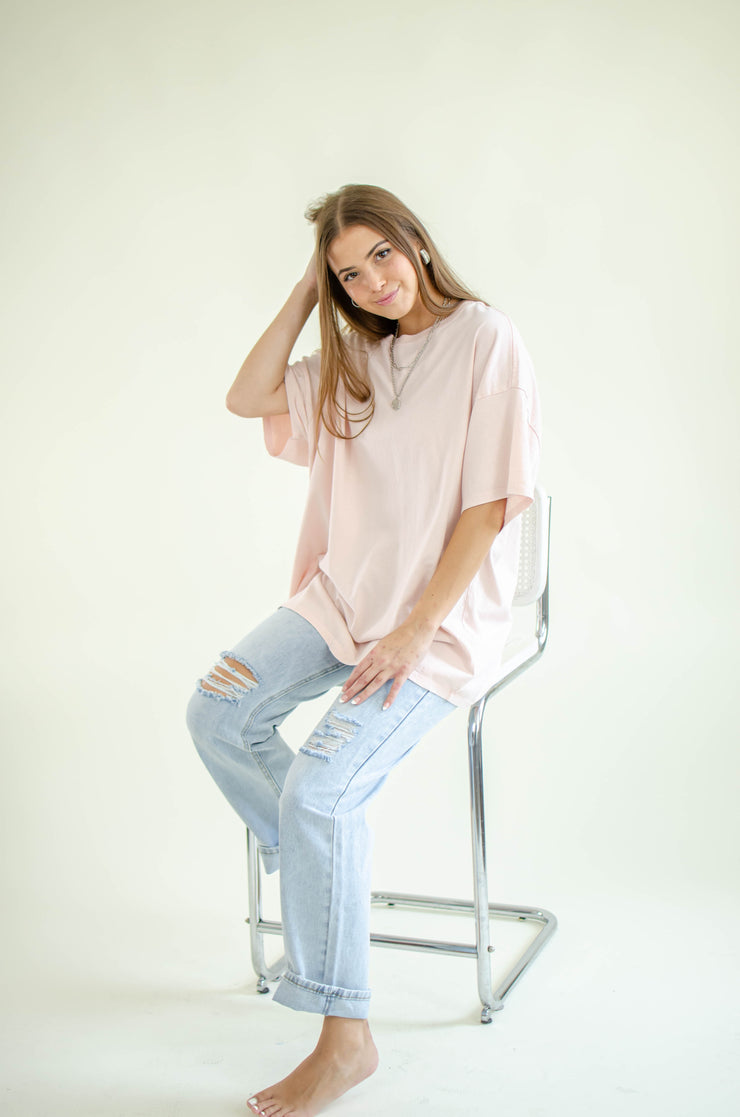 Take It Easy Oversized Top Pink