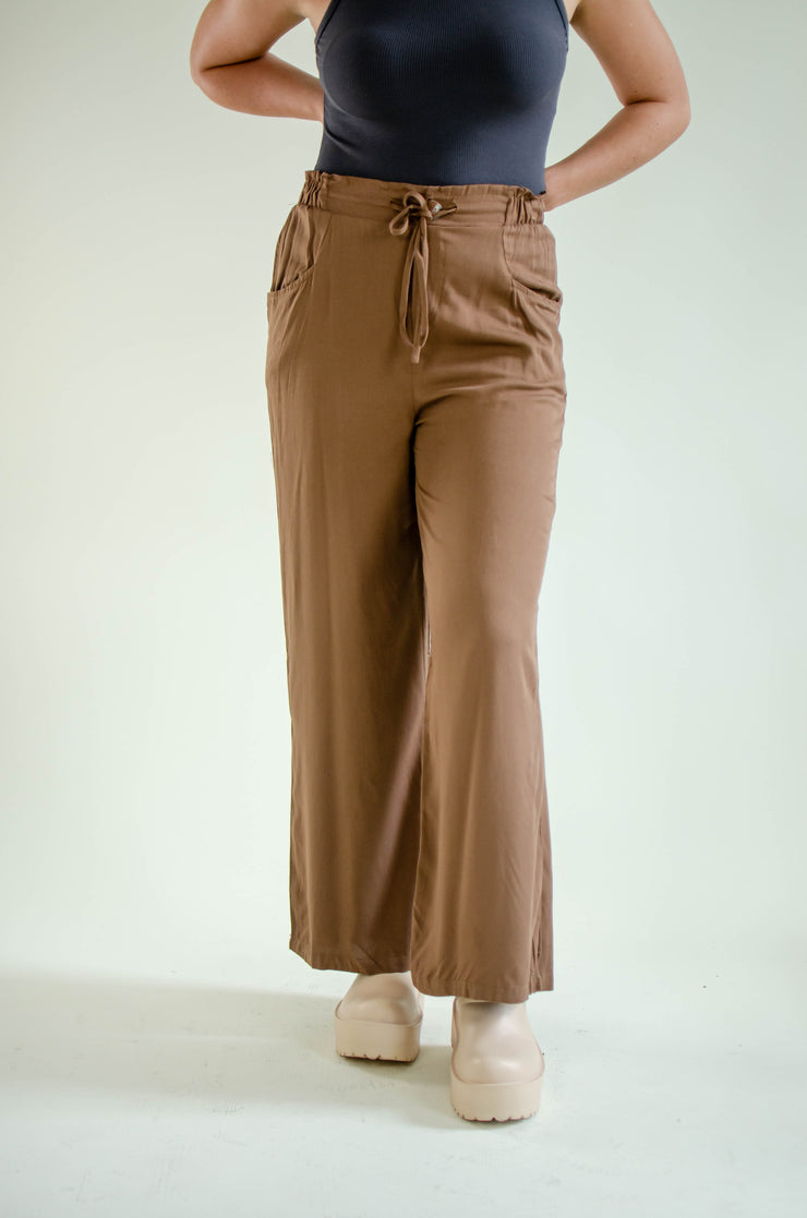 Brit Drawstring Wide Leg Pants Brown