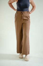 Brit Drawstring Wide Leg Pants Brown