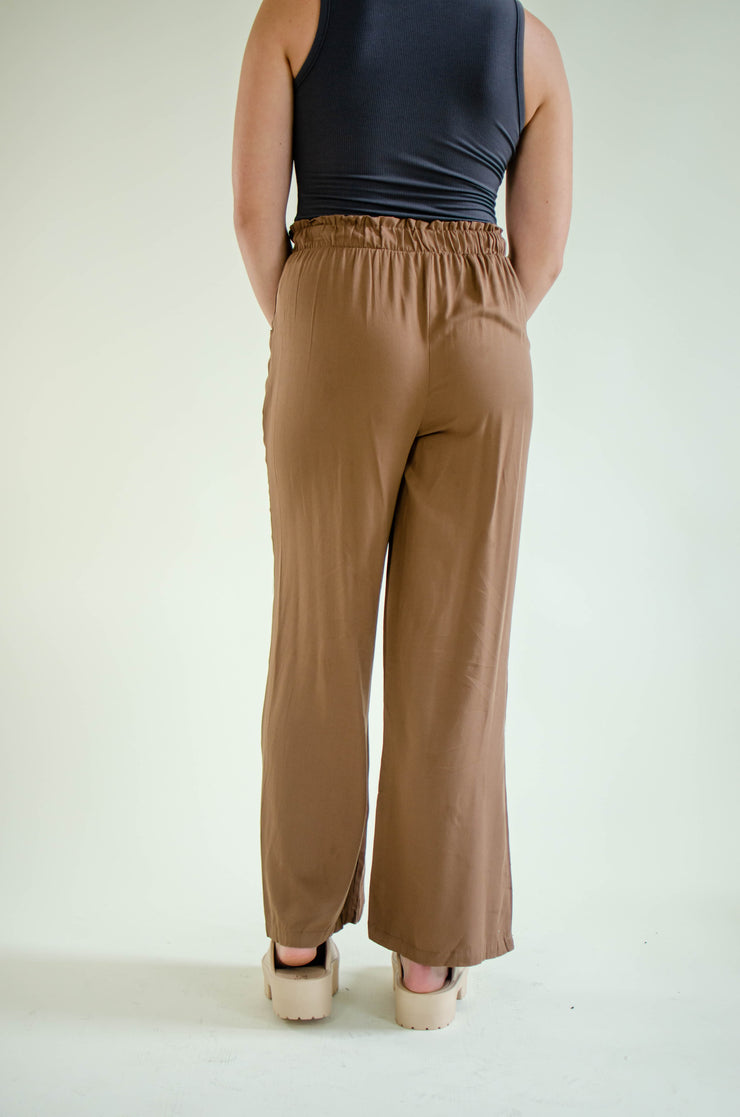 Brit Drawstring Wide Leg Pants Brown