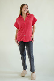 Claire Button Down Top Red