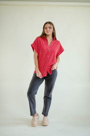 Claire Button Down Top Red