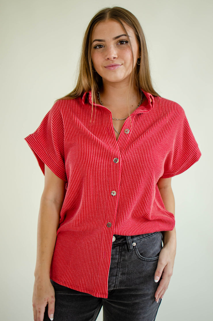 Claire Button Down Top Red
