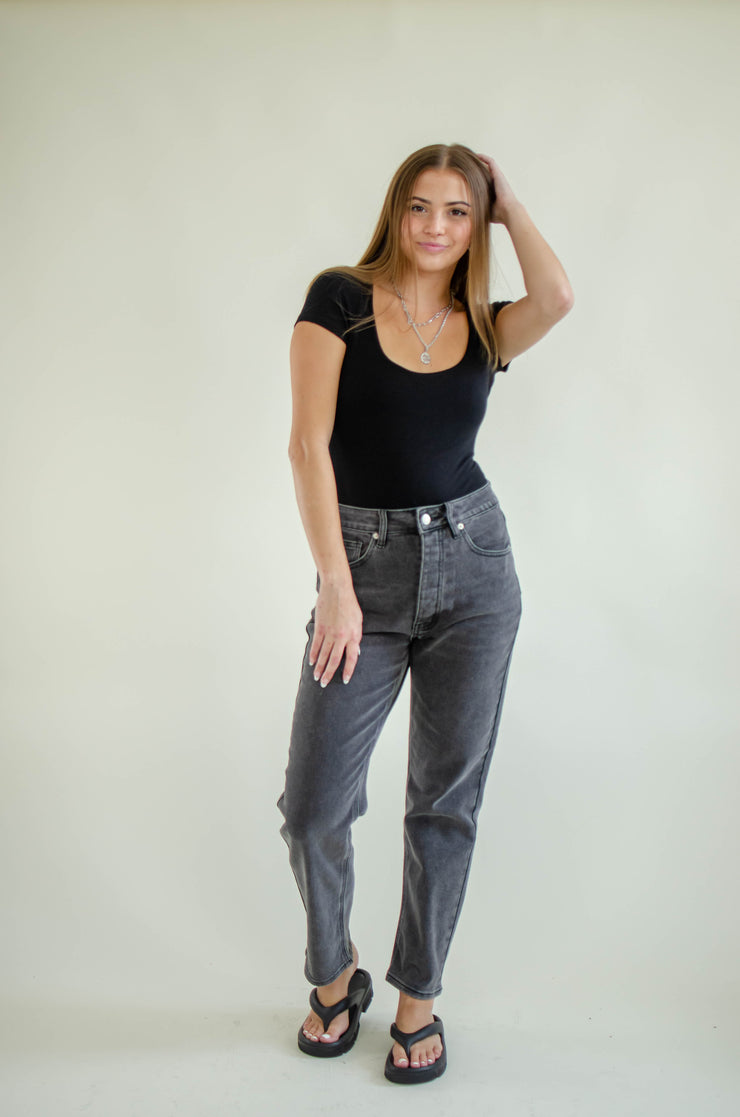 Allie Short Sleeve Bodysuit Black