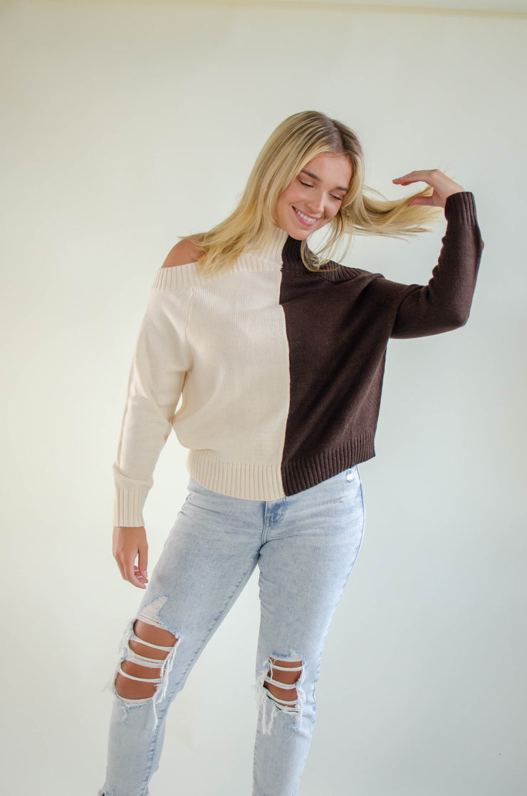 Sara Cold Shoulder Sweater Brown