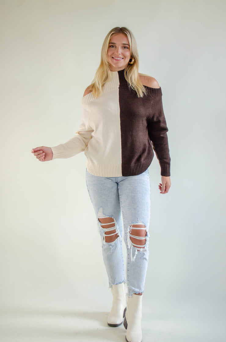 Sara Cold Shoulder Sweater Brown
