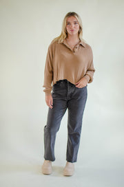 Ileana Collared Waffle Knit Top Taupe