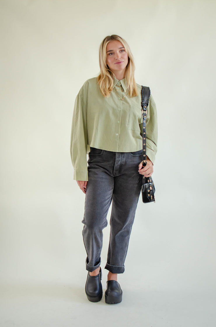Carrie Denim Button Up Top Sage