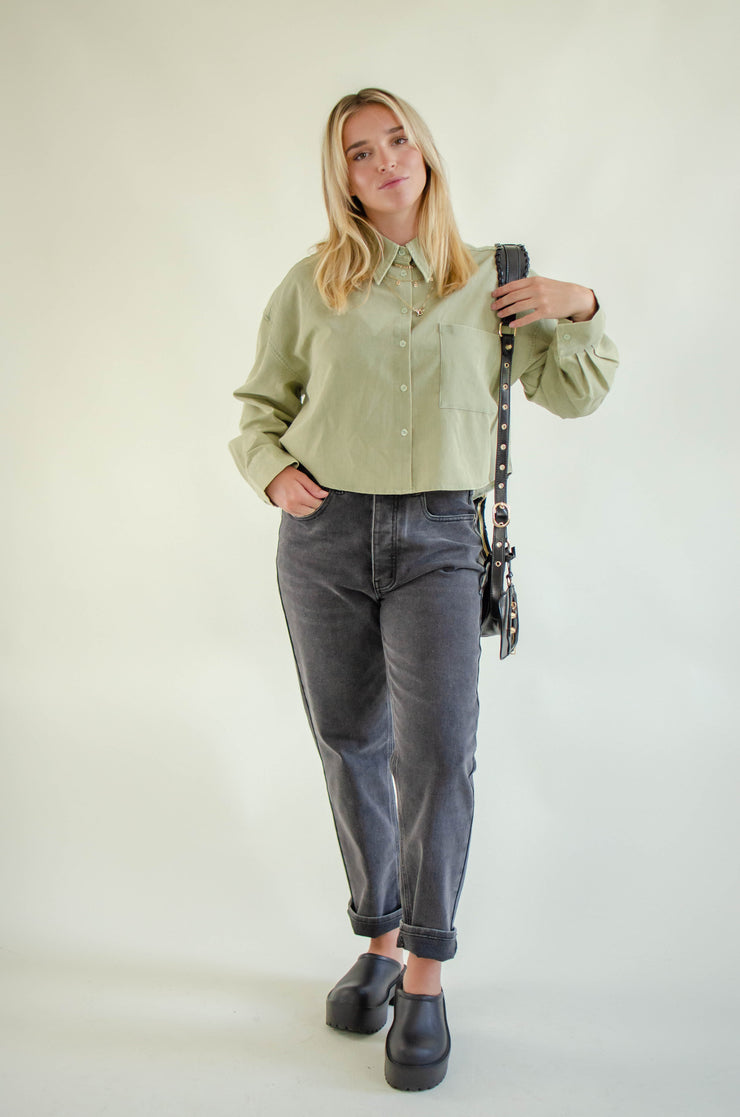 Carrie Denim Button Up Top Sage