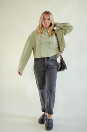 Carrie Denim Button Up Top Sage