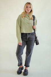 Carrie Denim Button Up Top Sage