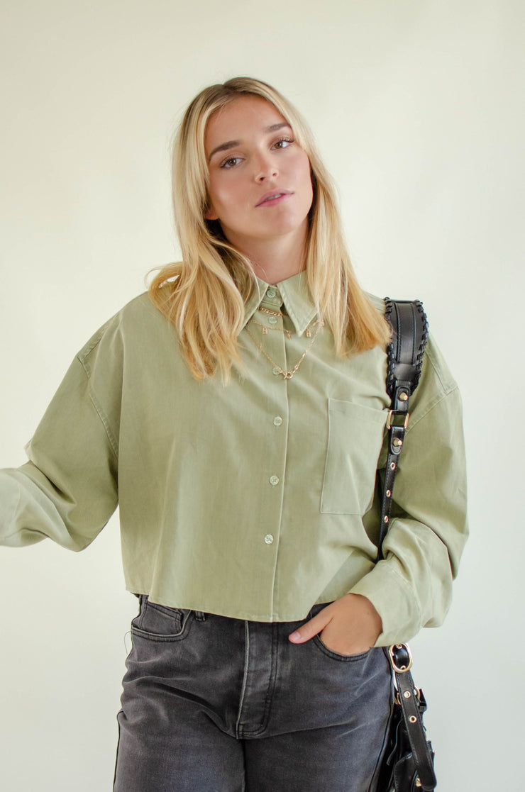 Carrie Denim Button Up Top Sage