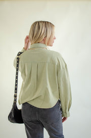 Carrie Denim Button Up Top Sage