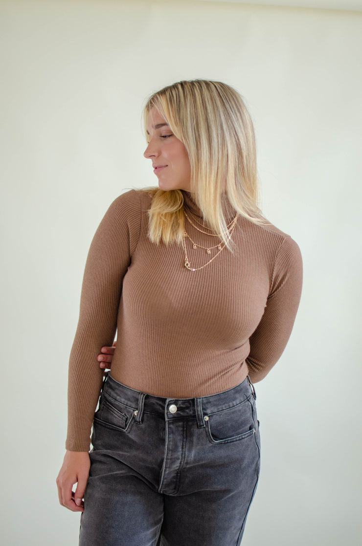 Catie Turtleneck Bodysuit Brown
