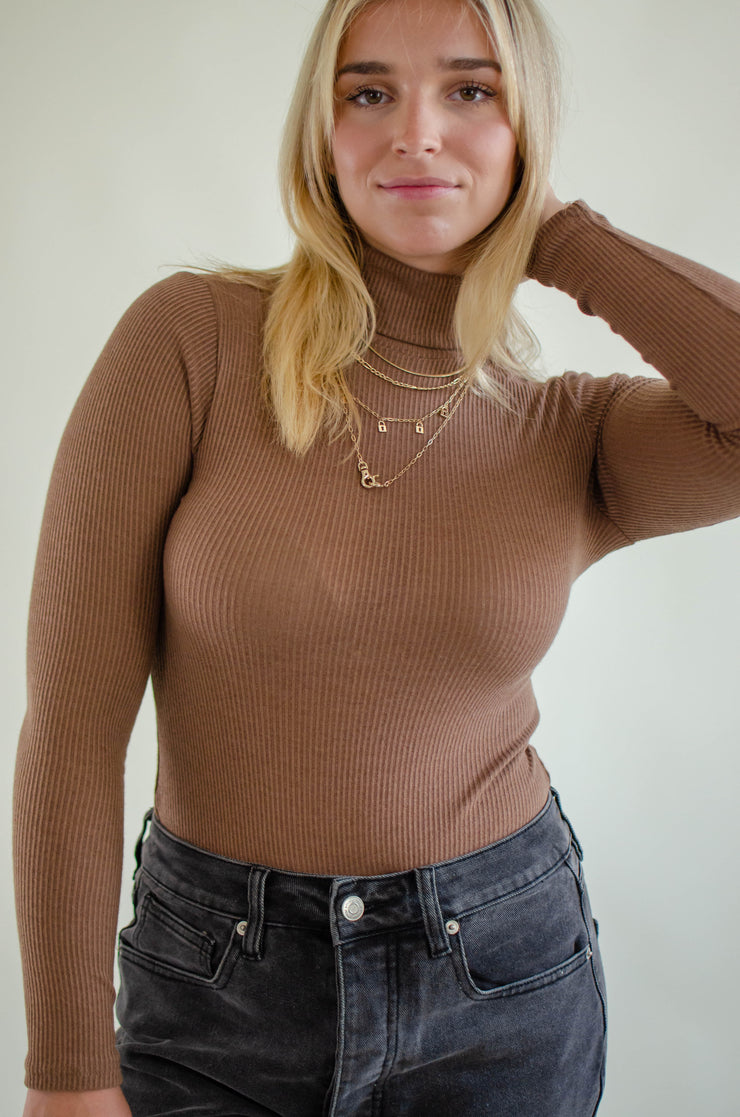 Catie Turtleneck Bodysuit Brown