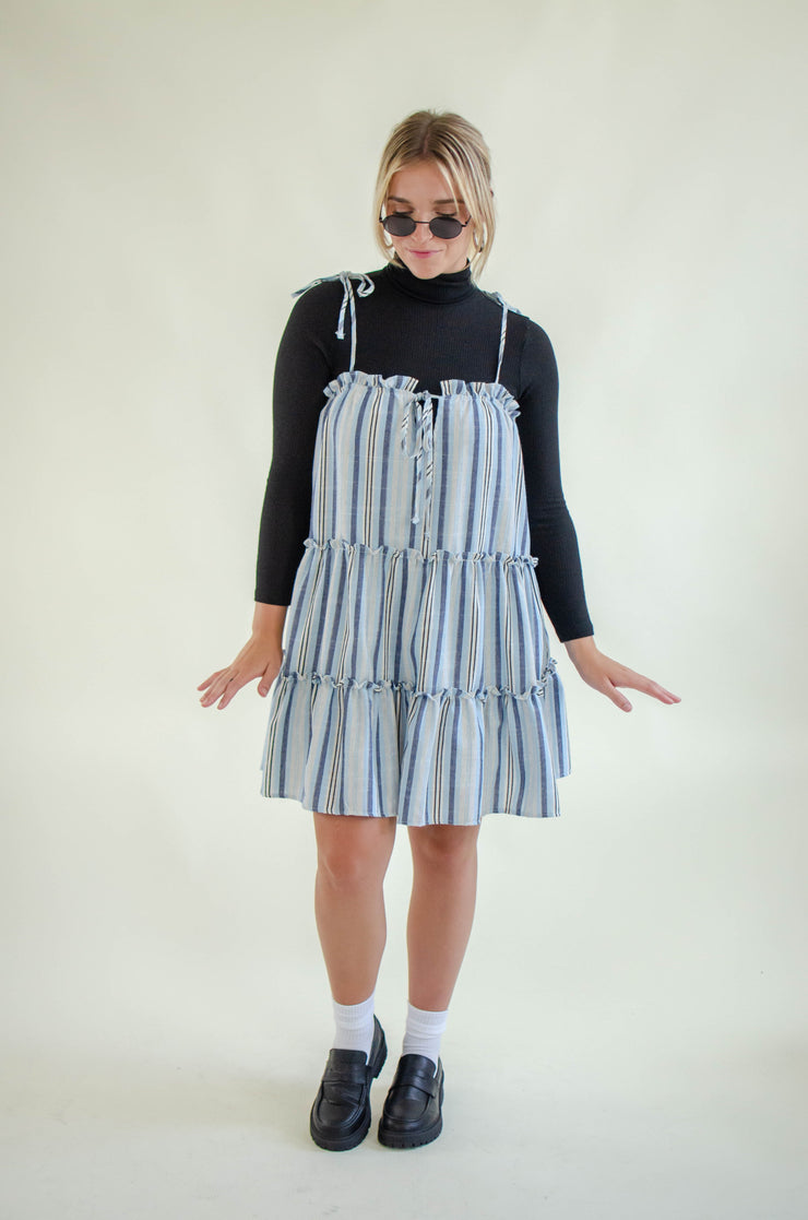 Daly Striped Cotton Dress Blue