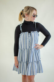 Daly Striped Cotton Dress Blue