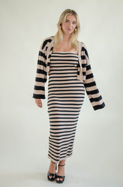 Kels Striped Midi Dress Taupe