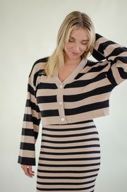 Kels Striped Cardigan Taupe