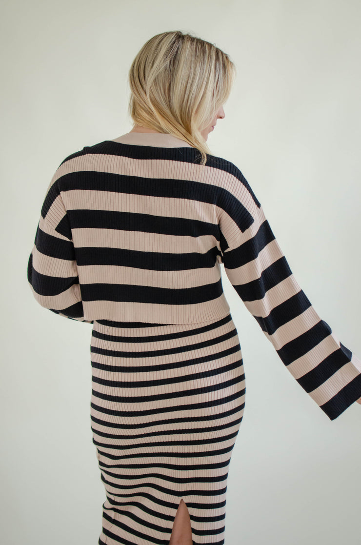 Kels Striped Cardigan Taupe