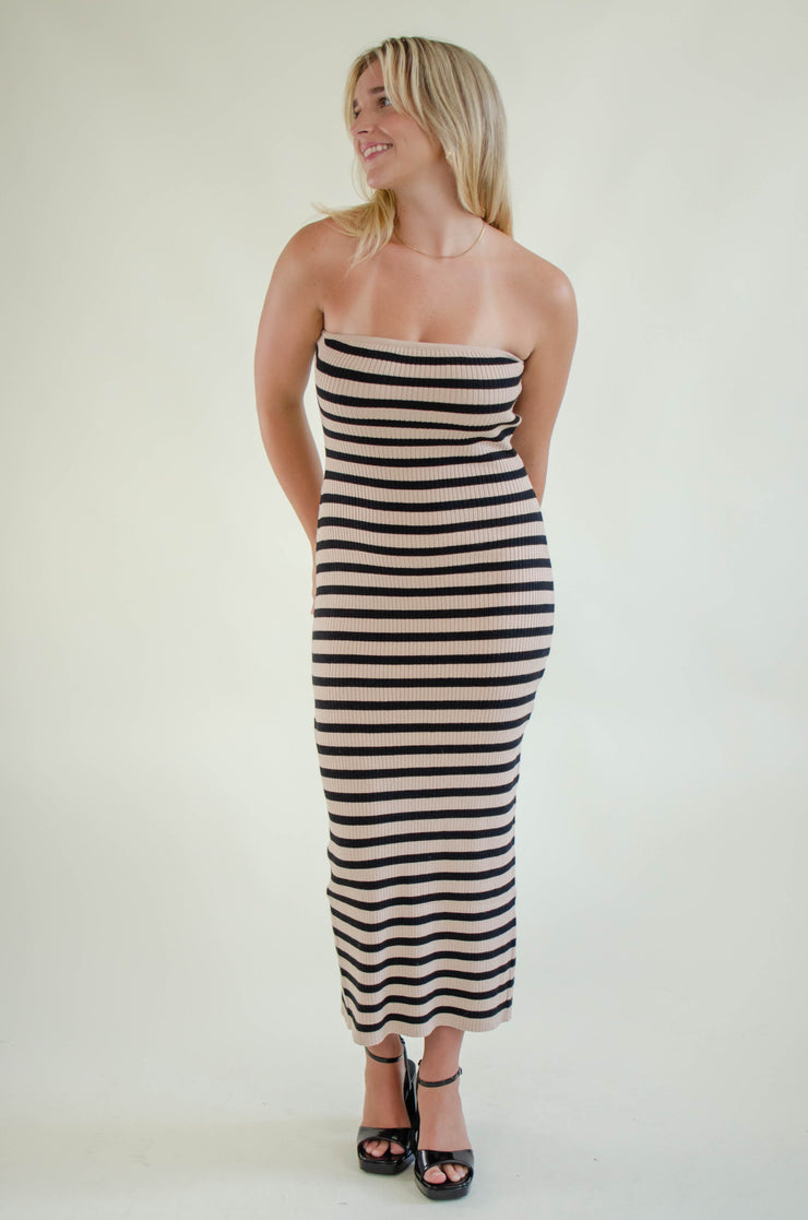 Kels Striped Midi Dress Taupe