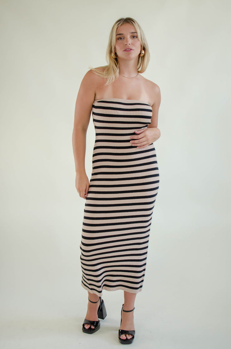 Kels Striped Midi Dress Taupe