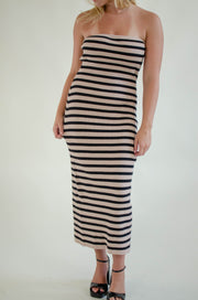 Kels Striped Midi Dress Taupe