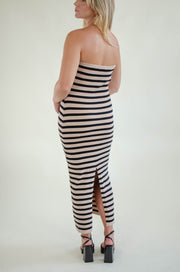 Kels Striped Midi Dress Taupe