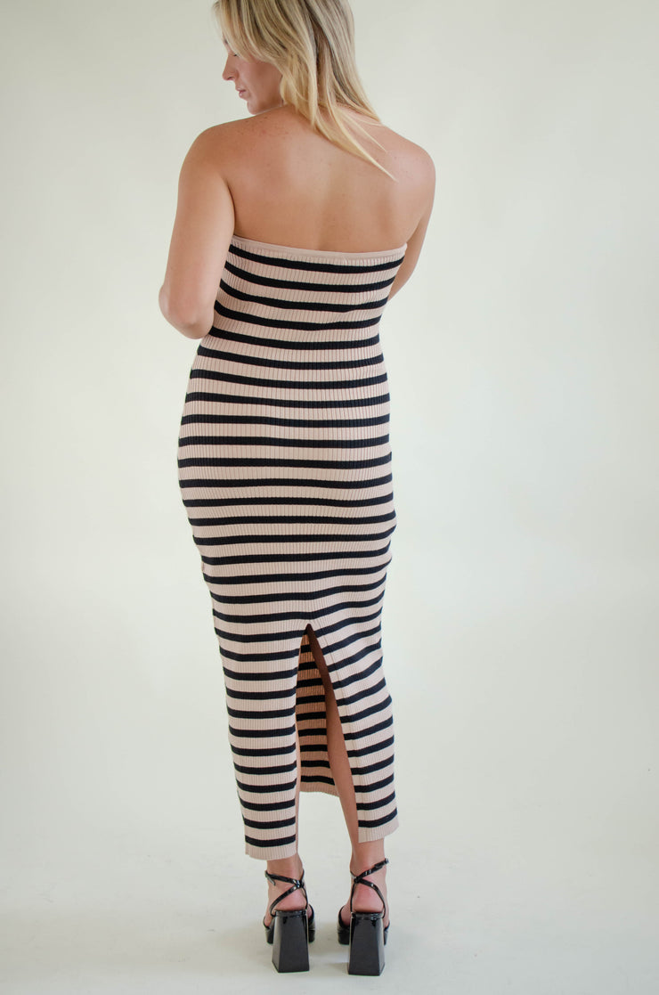 Kels Striped Midi Dress Taupe