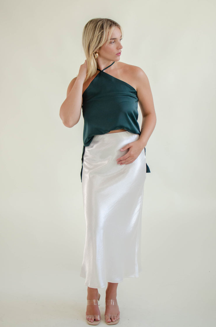 Rhea Satin Halter Tank Tunic Emerald