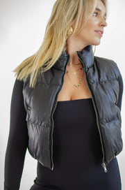 Tamar Leather Puffer Vest Black