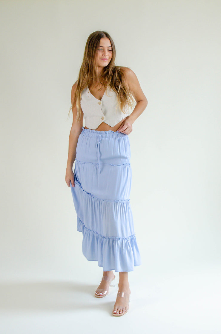 Jackie Tiered Maxi Skirt Blue