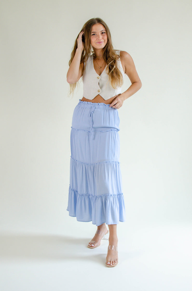 Jackie Tiered Maxi Skirt Blue