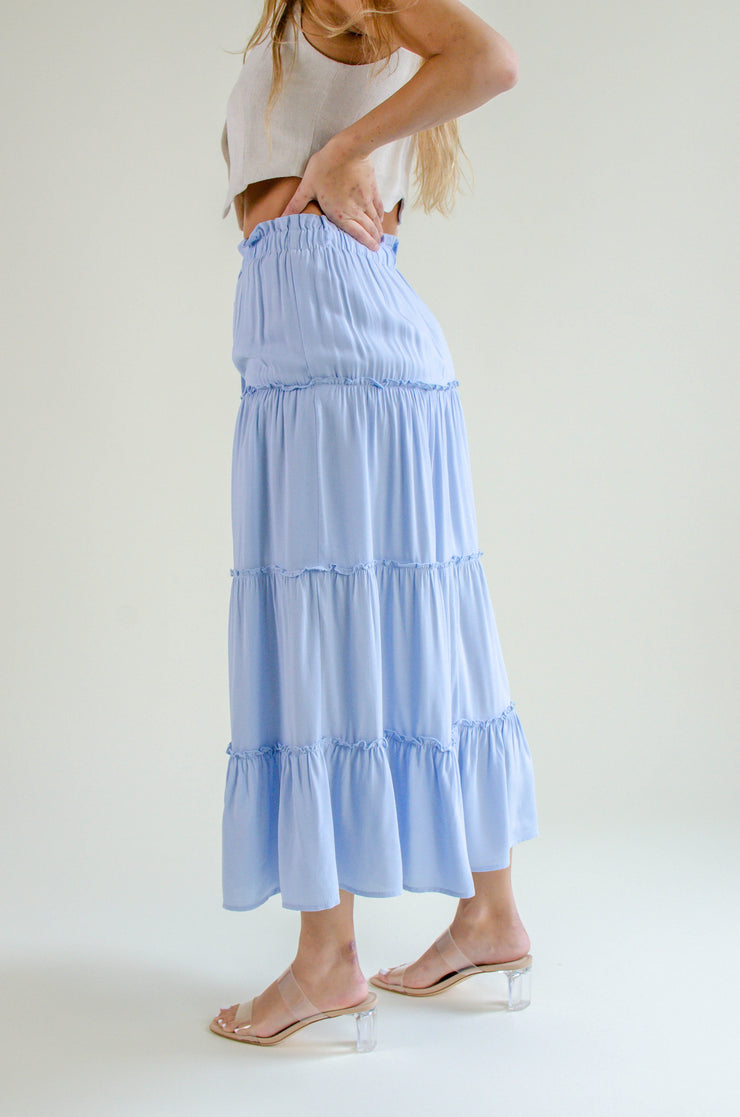 Jackie Tiered Maxi Skirt Blue