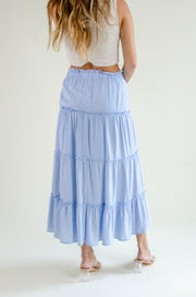 Jackie Tiered Maxi Skirt Blue