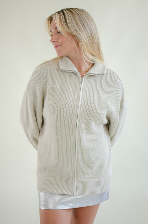 Jones Zip Front Sweater Cream