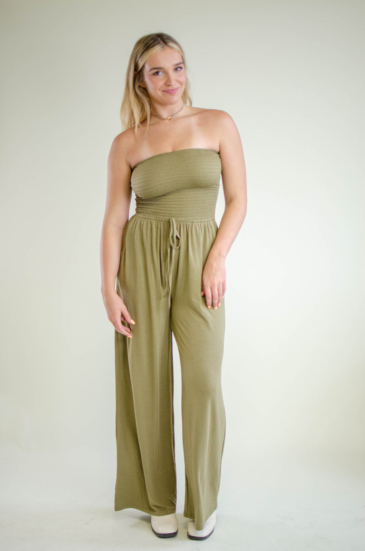 Hailee Strapless Jumpsuit Olive