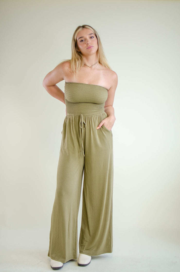 Hailee Strapless Jumpsuit Olive