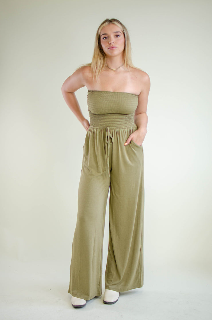 Hailee Strapless Jumpsuit Olive