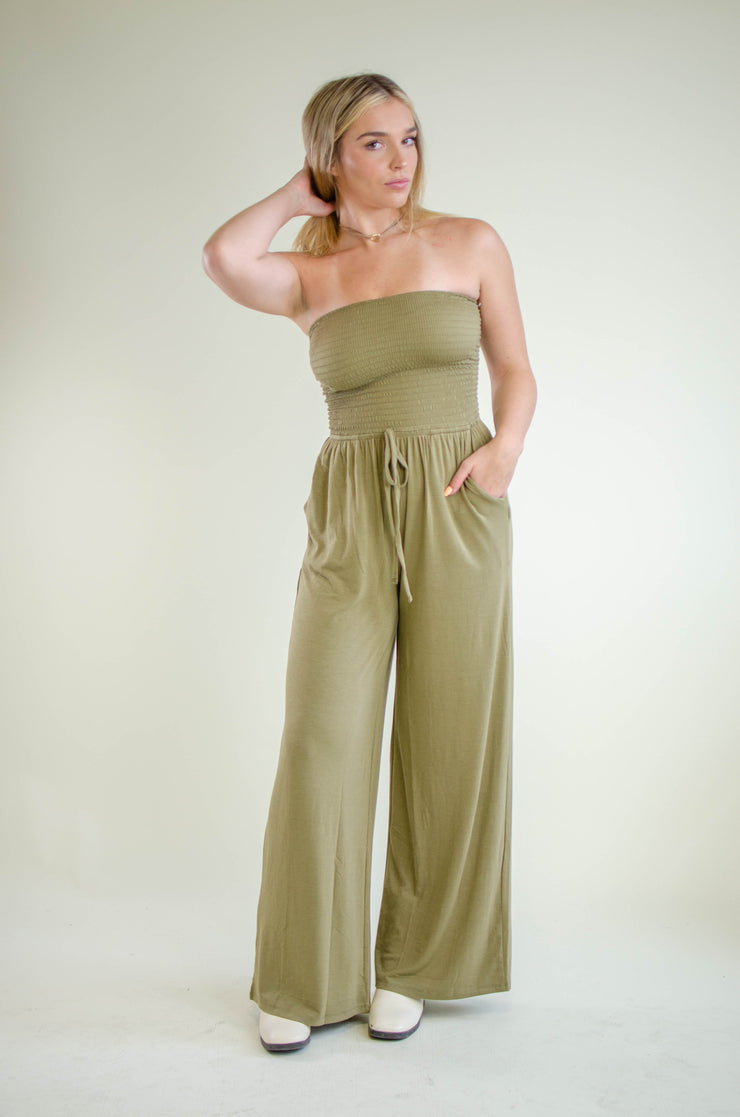 Hailee Strapless Jumpsuit Olive