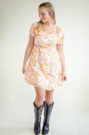 Hallie Tie-Back Floral Dress Orange